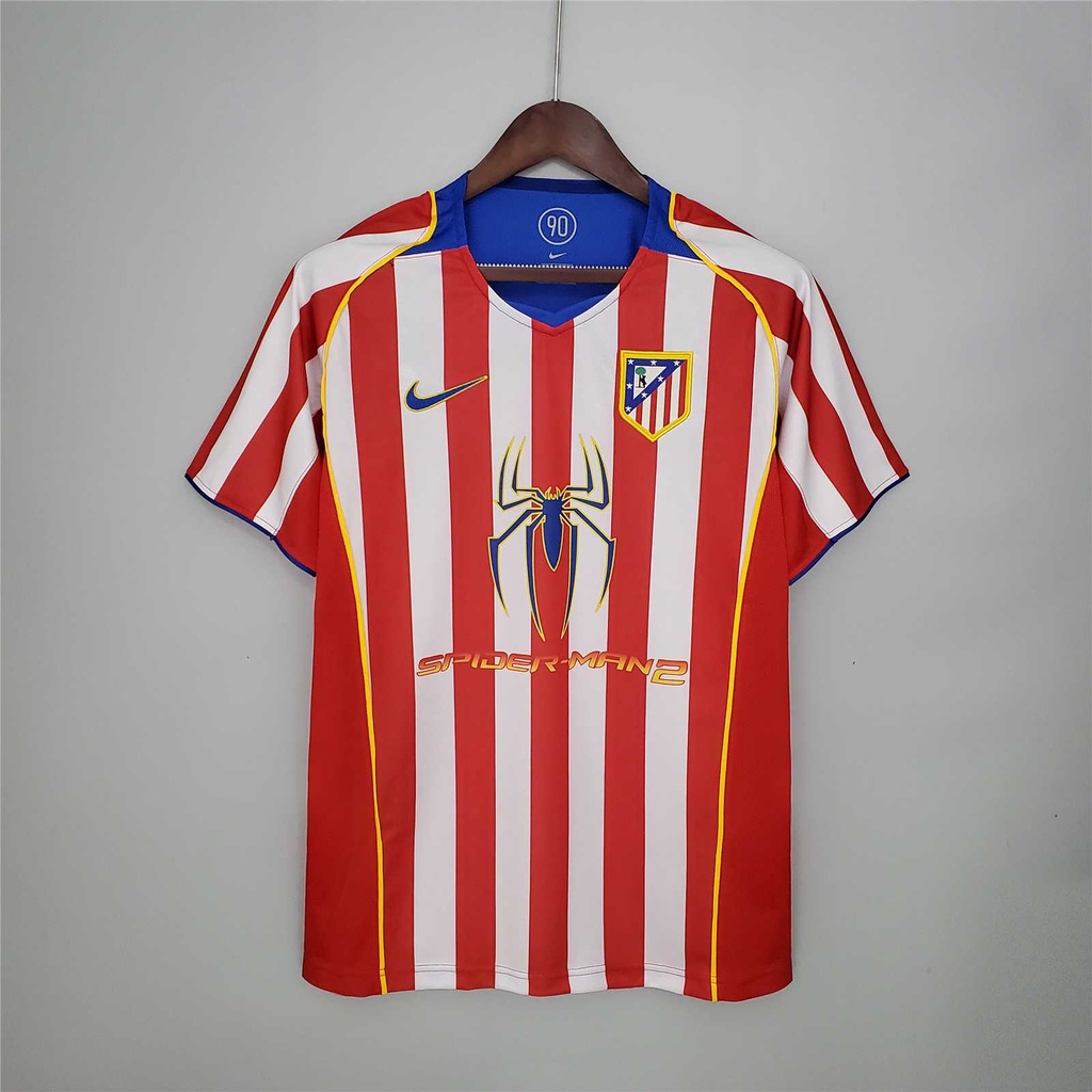 เสื้อกีฬาแขนสั้น ลายทีมชาติฟุตบอล Atletico Madrid 04-05 ชุดเหย้า สไตล์เรโทร