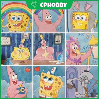 พร้อมส่ง ภาพวาดปักเพชร ผ้าแคนวาส ลายการ์ตูน Spongebob 5D ขนาด 30x30 ซม. สําหรับตกแต่งผนังบ้าน DIY