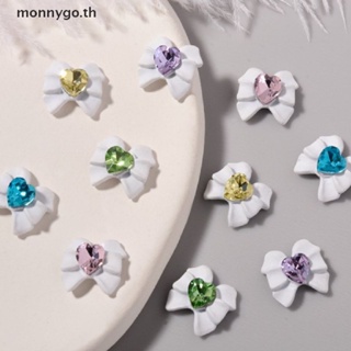 Monnygo โบว์เรซิ่น พลอยเทียม 3D สําหรับตกแต่งเล็บ DIY 2 ชิ้น