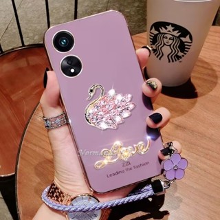 ใหม่ เคสโทรศัพท์มือถือแบบนิ่ม TPU ลายหงส์ กระต่าย พร้อมสายคล้อง ประดับเพชร แฟชั่น สําหรับ OPPO A38 4G 2023 A384G