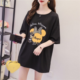 【Plus Size/4Colors/40-150KG】2020 Disney Mickey Minnie Printed Soft Cotton Oversized Women Plus Size T-shirt Short S_03