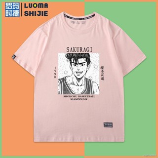 ✁✚Couples short-sleeved T-shirt 2021 new anime Sakuragi Flower Road Akagi Haruko Slam Dunk Hong Kong style short-sl_09