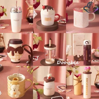 【พร้อมส่ง】Starbucks China 2023 แก้วน้ําเซรามิก ลายหมีรักช็อคโกแลต พร้อมหลอดดูดน้ํา ของขวัญวันวาเลนไทน์