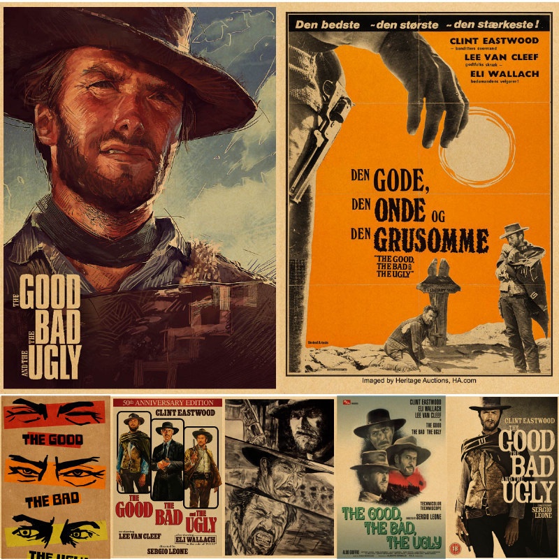 โปสเตอร์ผ้าใบ พิมพ์ลาย The Good The Bad And The Ugly สไตล์วินเทจ คาวบอย ย้อนยุค สําหรับตกแต่งบ้าน ห้องนอน
