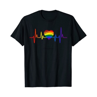 2023เสื้อยืดผ้าฝ้าย พร้อมส่ง เสื้อยืดแขนสั้น พิมพ์ลาย Loely Lgbt Gay Pride Heartbeat Lesbian Gays Loe หลากสี