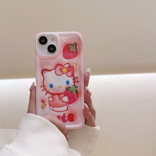 เคสโทรศัพท์มือถือ กันกระแทก ลายแมวคิตตี้ สตรอเบอร์รี่ 3D สําหรับ Apple IPhone 14 Pro Max 13 Pro Max 12 Pro Max 11 Pro Max