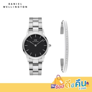 Daniel Wellington ชุดของขวัญนาฬิกา Iconic Link Black 28 และกำไลข้อมือ Classic Small สีเงิน