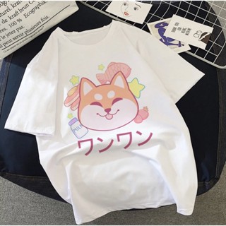 เสื้อยืดคู่ น้องหมาน่ารัก ชุด Shiba Inu .เสื้อยืด น่ารักลูกสุนัข เสื้อโอเวอร์ไซส์ผู้ชายและผู้หญิงคอกลม