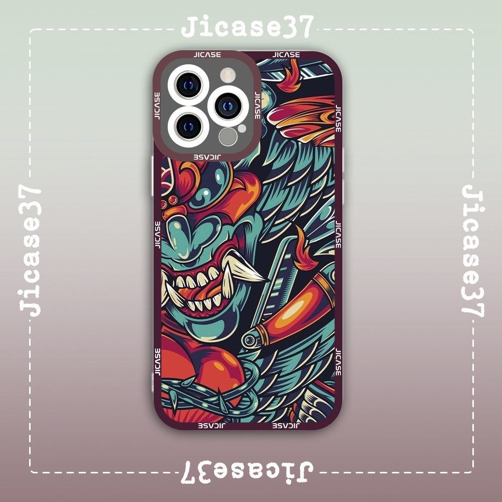 Jicase Oni Mask Square Edge iphone Case อะนิเมะญี่ปุ่น Samurai Demon Mask