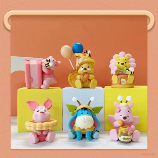 โมเดลตุ๊กตาฟิกเกอร์ Disney Winnie The Pooh Honeypot Winnie Piglet Eeyore ของเล่นสําหรับเด็ก 6 ชิ้น