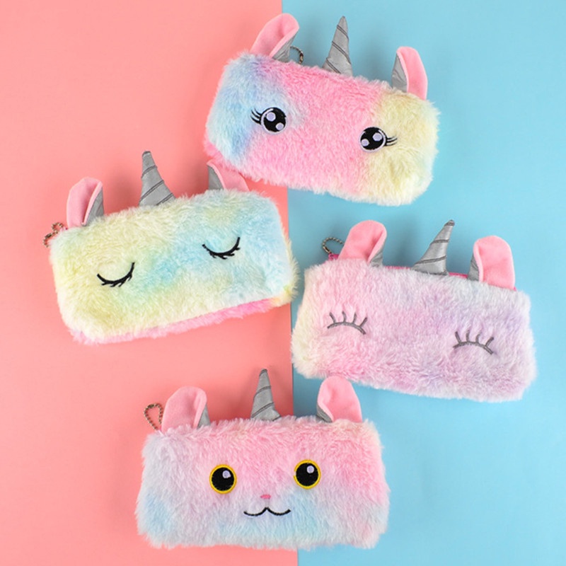 Add to Wish List Plush Unicorn School Case, กล่องดินสอแมวสีสันสดใสและเลเซอร์สําหรับ The