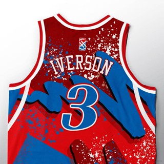 เสื้อกีฬาบาสเก็ตบอล Estar Philadelphia Iverson Jersey ขนาดใหญ่ สีแดง สีฟ้า