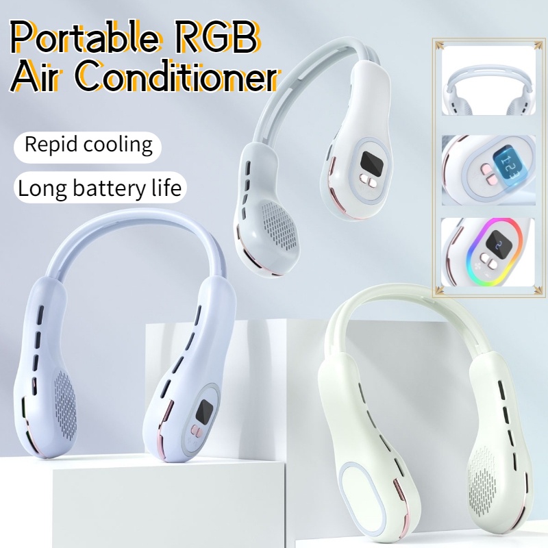2023อัพเกรดคอพัดลมคูลเลอร์RGBแสงแบบพกพาคอพัดลมไร้ใบพัดใบ้ยูเอสบีชาร์จสําหรับเดินทางกลางแจ้ง