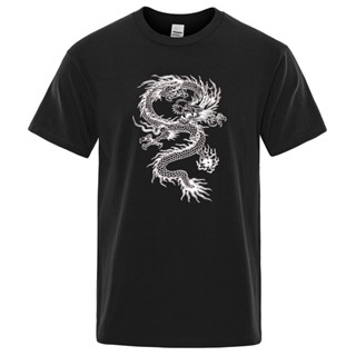 Summer T shirts White Dragon Print Mens T Shirt Fashion Hip-Hop Pure Cotton Tees Korean Short Sleeve Tops Harajuku_01