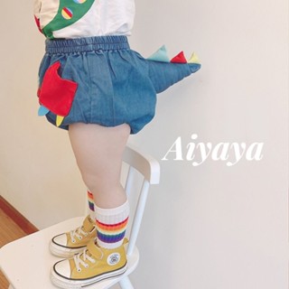 Aiyaya กางเกงขาสั้นเด็กผู้ชาย กางเกงขาสั้นเดนิมเด็ก หางไดโนเสาร์น่ารัก（539）