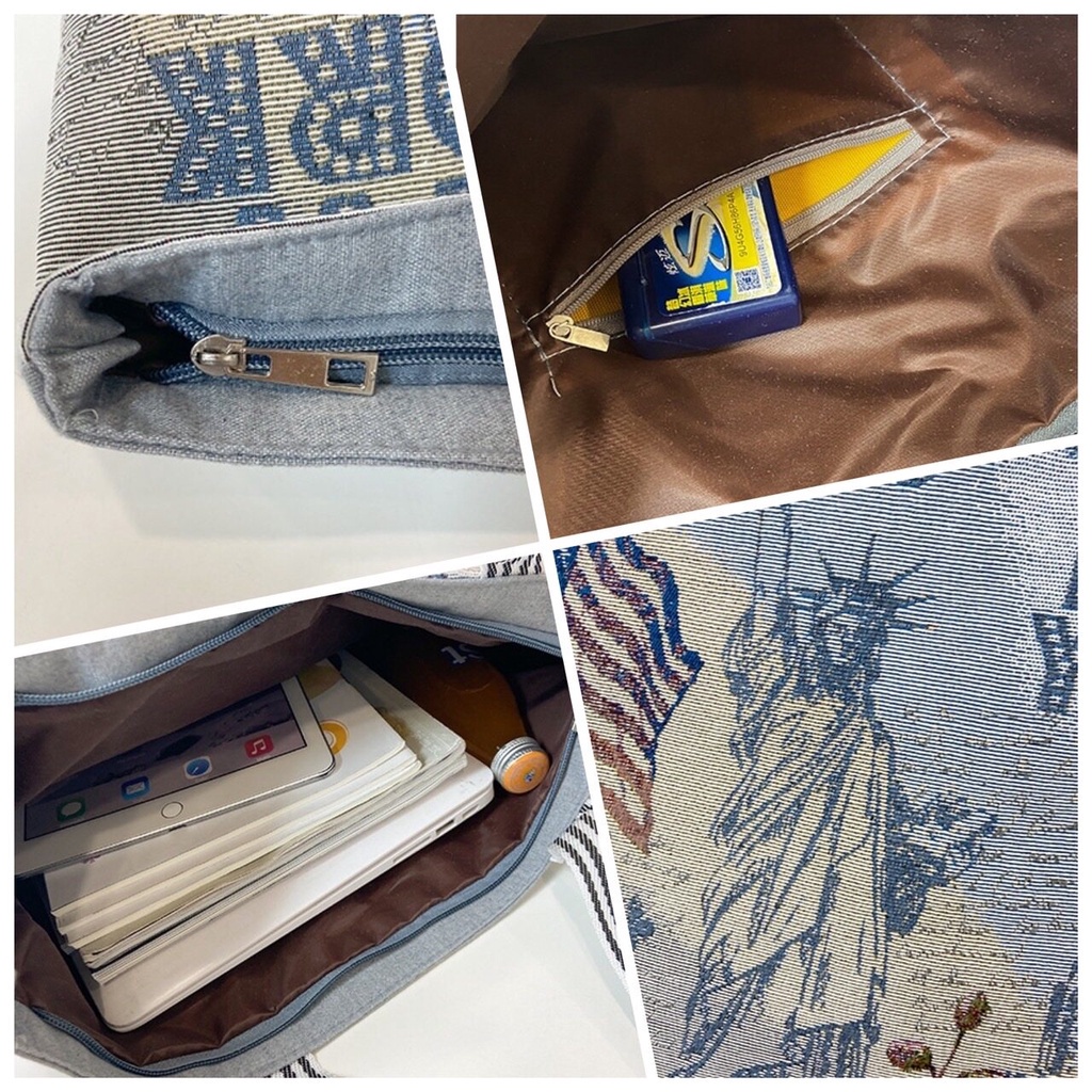 🎀 กระเป๋าถือ ผ้าลายแมว ใบใหญ่ มีซิป ถุงช้อปปิ้ง มีหูหิ้ว แข็งแรง 🎀 - รูปที่ 3