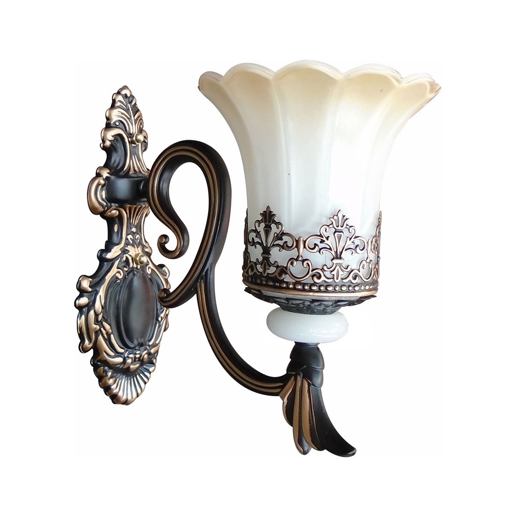 โคมไฟผนังแก้ว (E27x1) STARLIGHT รุ่น 09-ML-B9207-1W ขนาด 21 x 19 x 28 ซม. สีดำ - ครีม