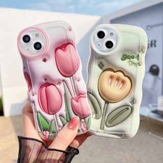 OPPO Reno 8T 8 7 6 5 4 F 5F 4F 8Z 7Z Reno8 Reno7 Z Reno8Z Reno7Z Reno6 Reno5 Reno5F Reno4 Reno4F 4G 5G A91 A57 A39 2016 A77 A16K A16E Visual 3D Tulip Flower Fine Hole Wavy Edge Airbag Shockproof Soft Phone Case STB 29