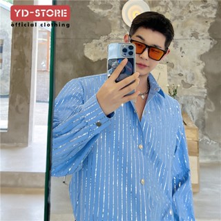 เสื้อเชิ้ตแขนยาว ปักลายเลื่อม ทรงหลวม เข้ากับทุกการแต่งกาย สไตล์เกาหลี สําหรับผู้ชาย