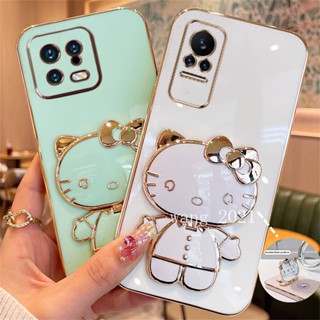 Xiaomi 13 Pro 13 Lite POCO X5 Pro 5G 2023 เคส Cute Cartoon Hello-Kitty Candy Plating Casing with Portable Make-up Mirror Phone Holder Magnetic Suction Function Soft Back Cover เคสโทรศัพท