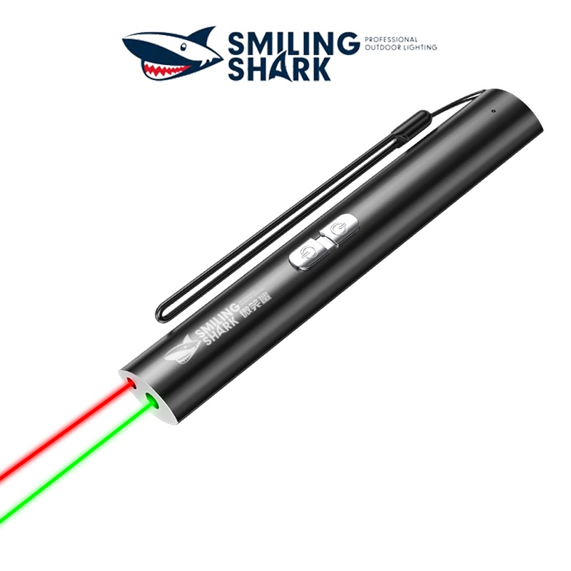 Smiling Shark LS313 Laser Pointer ตัวชี้เลเซอร์ 2in1 สีเขียวตัวชี้เลเซอร์สีแดง USB ชาร์จที่มี 5MW 532NM ประสิทธิภาพยิงยาว 1000m แสงเลเซอร์ไฟฉาย LED สัตว์เลี้ยงของเล่นแมวสอนตัวชี้เลเซอร์แสงกลางแจ้งแบบพกพา