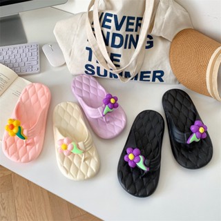 สาวหวานหัวใจดอกไม้ Flip Flop ผู้หญิงฤดูร้อนอินส์ลมพีวีซีรองเท้าแตะหนาแต่เพียงผู้เดียวลื่นนอกสวมรองเท้าชายหาดผู้หญิง-SH60753