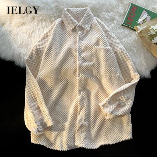 IELGY เสื้อเชิ้ต ผ้าลูกฟูก ทรงหลวม สไตล์ฮ่องกง สําหรับผู้ชาย