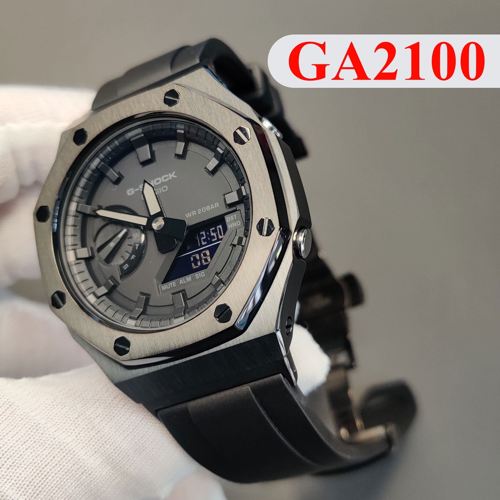 อะแดปเตอร์โลหะสเตนเลส กรอบ 2 และสายฟลูออรับเบอร์ สําหรับอัพเกรด Casio G Shock GA-2100 2110 G-Shock GA2100 GA2110