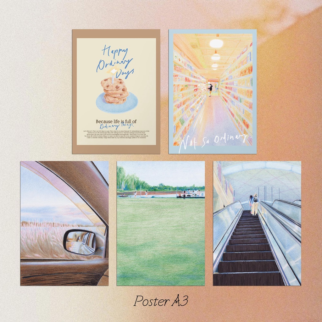 Poster A3 รวมโปสเตอร์ภาพวาดสีไม้ ตกแต่งบ้าน days of light