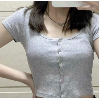 [SR-STUDIO] Brandy melville bm เสื้อครอป แขนสั้น เอวสูง กระดุมสั้น