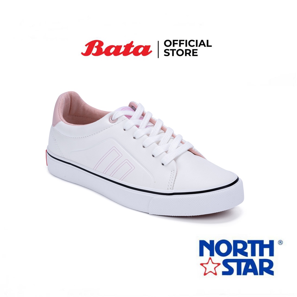 🔹ขายด่ว☀️Bata บาจา ยี่ห้อ North Star รองเท้าสนีกเกอร์ รองเท้าผ้าใบ รองเท้าผ้าใบพื้นแบน สำหรับผู้หญิง รุ่น Promot สีขาว