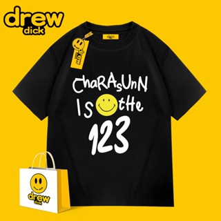 เสื้อยืดแขนสั้นลําลอง ผ้าฝ้าย ทรงหลวม พิมพ์ลายตัวอักษร Drew dick smiley แฟชั่นฤดูร้อน สําหรับผู้ชาย_03