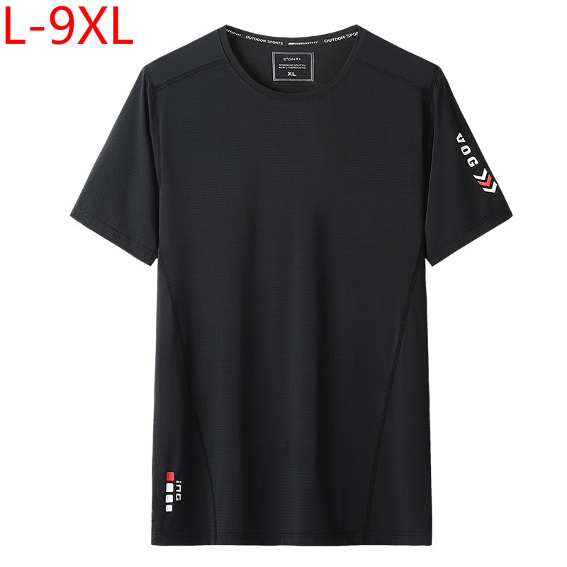 【Plus Size】เสื้อยืดแขนสั้น แห้งเร็ว ขนาดใหญ่ สีดํา เหมาะกับฤดูร้อน สําหรับผู้ชาย ไซซ์ L-9XL