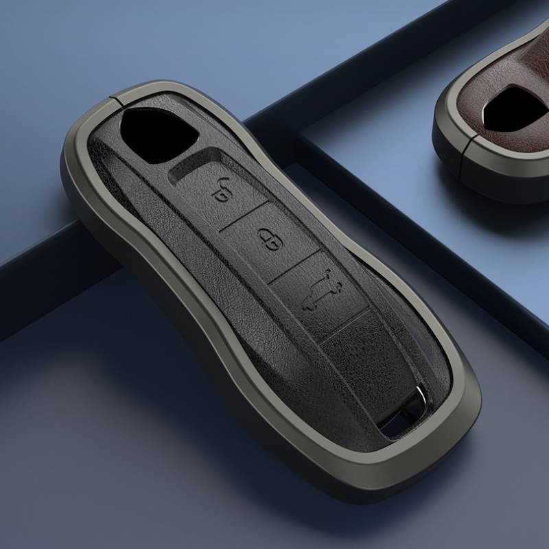 Luxury Leather Car Key Case Cover for Porsche 718 Cayenne Panamera 911 Macan for Taycan Cayman Boxster Keychain Holder Shell