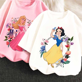 ❀■Princess Series Snow White Charm Cartoon Girls Summer Clothes T-shirts Kawaii Disney Plus Fashion_03