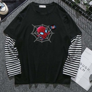 New Arrive Fashion Men/Women Long Sleeve Fake Two Roung neck Cartoon Marvel T-shirt Black &amp; White &amp; Gray MWZZX020_08