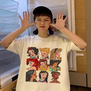 ♚☌﹊Disney Mens Womens T-Shirt Fashion Snow White Fairy Tale Mulan Alice Cartoon Print Couple Cut_03