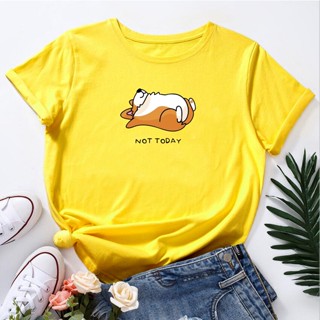 Not Today Corgi Women Cute Print T-shirt Funny Dog Cartoon Graphic Tee Summer Cotton T Shirt_04