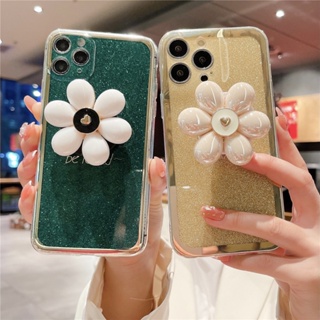 เคสโทรศัพท์มือถือ ซิลิโคนนิ่ม ป้องกันเลนส์ ลายดอกไม้ ประดับกลิตเตอร์ หรูหรา สําหรับ Samsung Galaxy S7 Edge S8 S9 Plus