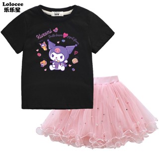 เสื้อยืด พิมพ์ลายการ์ตูน My Melody Kuromi กระโปรงตูตู เหมาะกับของขวัญวันเกิด สําหรับเด็กผู้หญิง จํานวน 2 ชิ้น