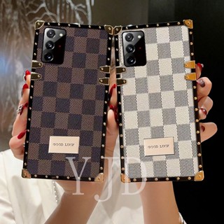 Yjd เคสโทรศัพท์มือถือ ขอบตรง กันกระแทก ลายตารางหมากรุก หรูหรา สําหรับ Samsung Note 20 Ultra Note 20 Plus