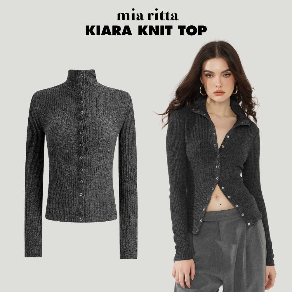 Kiara Knit Top Mia Ritta sweater A2141 เสื้อสเวตเตอร์คอเต่าแขนยาวติดกระดุม