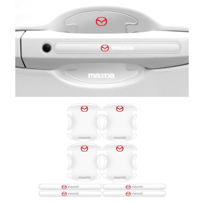 สติกเกอร์เรซิ่น กันกระแทก ที่เปิดประตู ชุด 8 ชิ้น ครบ 4 ประตู โลโก้มาสด้า MAZDA Car Door Handle Prot