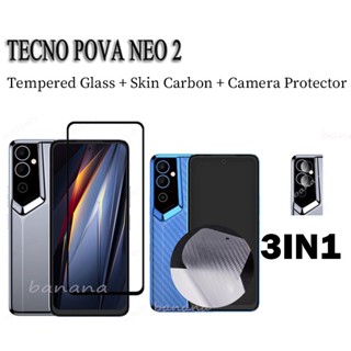 (3in1) ฟิล์มกระจกนิรภัยกันรอยหน้าจอ แบบเต็มจอ สําหรับ Tecno Pova Neo 2 Tecno Pova 4 Pro 3 2 Spark 8C 8P 7 Pro 7T 7P 6 GO