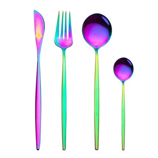 🔥พร้อมส่ง🔥ชุดช้อนส้อม มีด ส้อม สเตนเลส แบบพกพา สไตล์ตะวันตก ชุด 4ชิ้น พร้อมส่ง