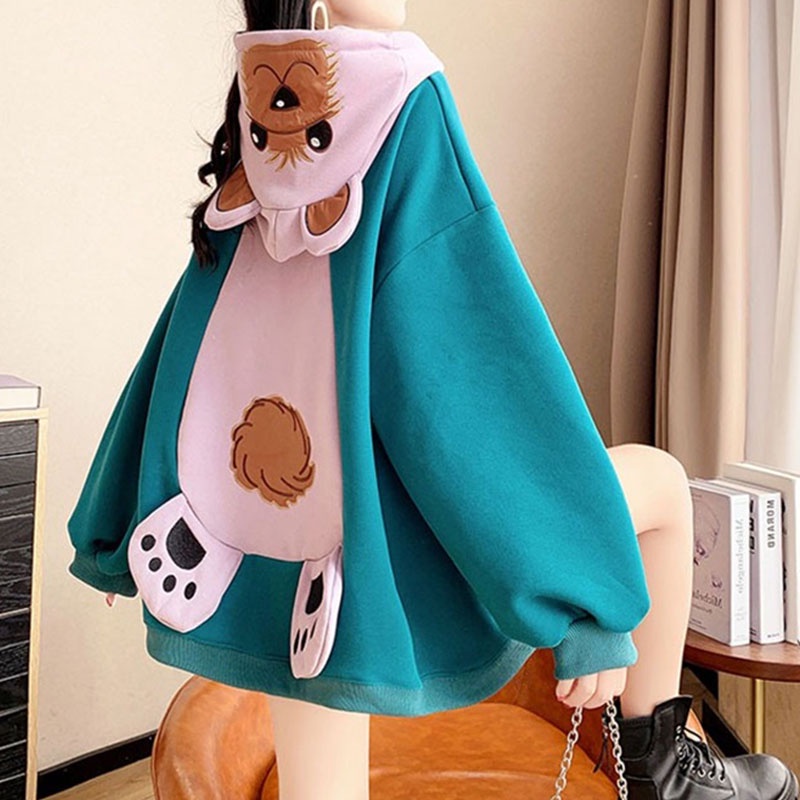 เสื้อมีฮู้ดเเขนยาวใส่สบายๆทรงหลวม