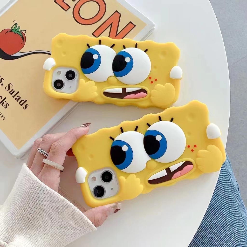 สําหรับ iphone 15 14 13 12 11 pro xr x xs max 7 8 6 6s plus se 2020 3D การ ์ ตูน Spongebob ซิลิโคนกรณี