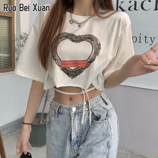 RUO BEI XAUN เสื้อยืดสตรี 2023 ใหม่ เสื้อยืดแขนสั้นสไตล์เกาหลี