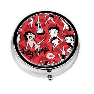 Betty Boop กล่องใส่ยา วิตามิน ทรงกลม สีเงิน ขนาด 2.1 นิ้ว แบบพกพา สําหรับเดินทาง