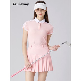 Azureway เสื้อยืดกีฬากอล์ฟ คอปก แขนสั้น จับจีบ เข้ารูป แฟชั่นฤดูร้อน สําหรับผู้หญิง KVYY